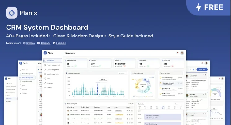 Planix CRM Dashboard UI Kit design